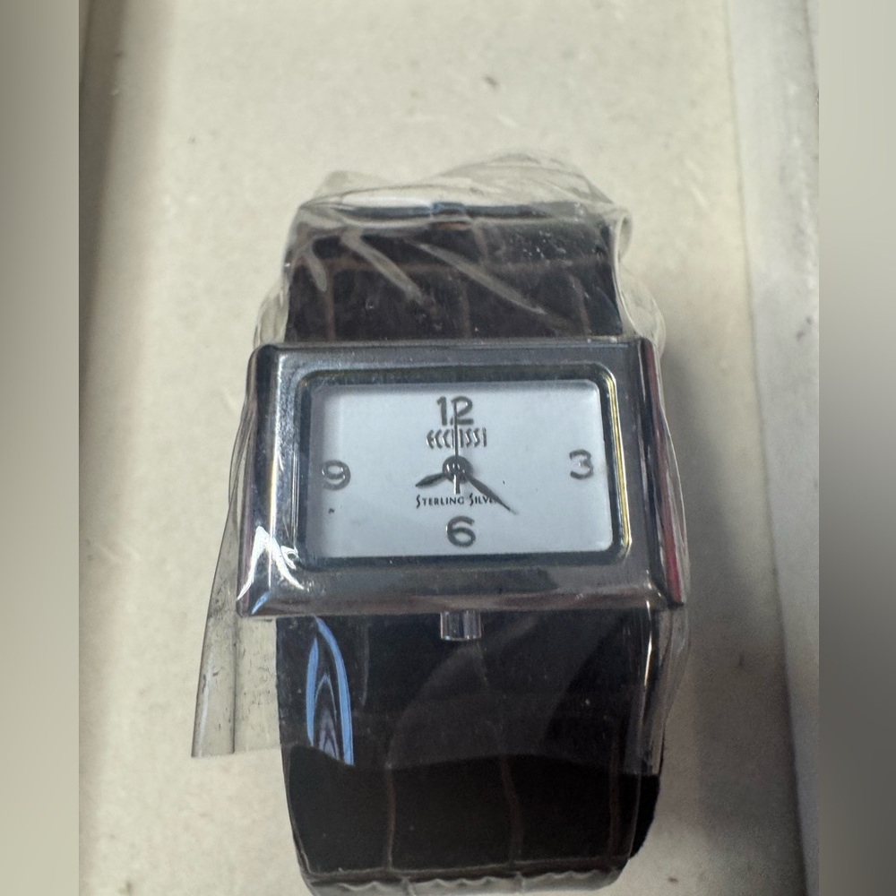 Vintage Ecclisi Sterling Silver Women's Brown Leather Band Watch